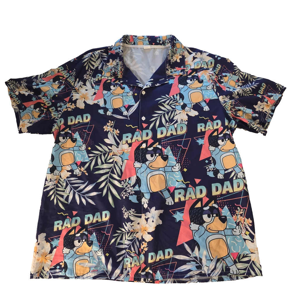 Bluey Bandit Rad Dad Hawaiian Shirt Mens XLarge Button Down Tropical Floral